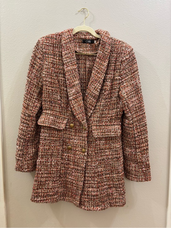 CBR Jackets & Blazers - CBR Pink-Red Tweed Double-Breasted Blazer Jacket with Gold Buttons